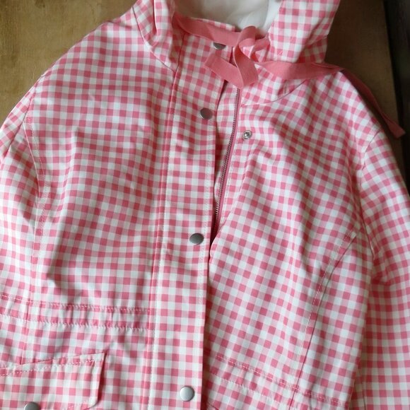 Talbots Pink Gingham Jacket with Hood Size Large Petite Raincoat - Picture 2 of 8